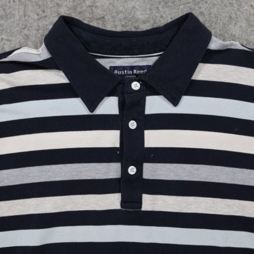 Austin Reed Polo Shirt Mens XXL Blue Excellent Striped Mercerized Cotton - Picture 3 of 6